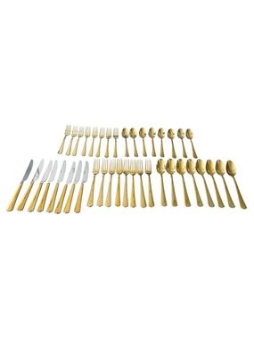 Cambridge Gold Flatware Set Service for 8 Stainless Steel Modern Vintage